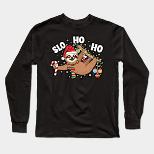 Merry Slothmas Christmas sloth pajamas Santa hat Xmas sloth Long Sleeve T-Shirt